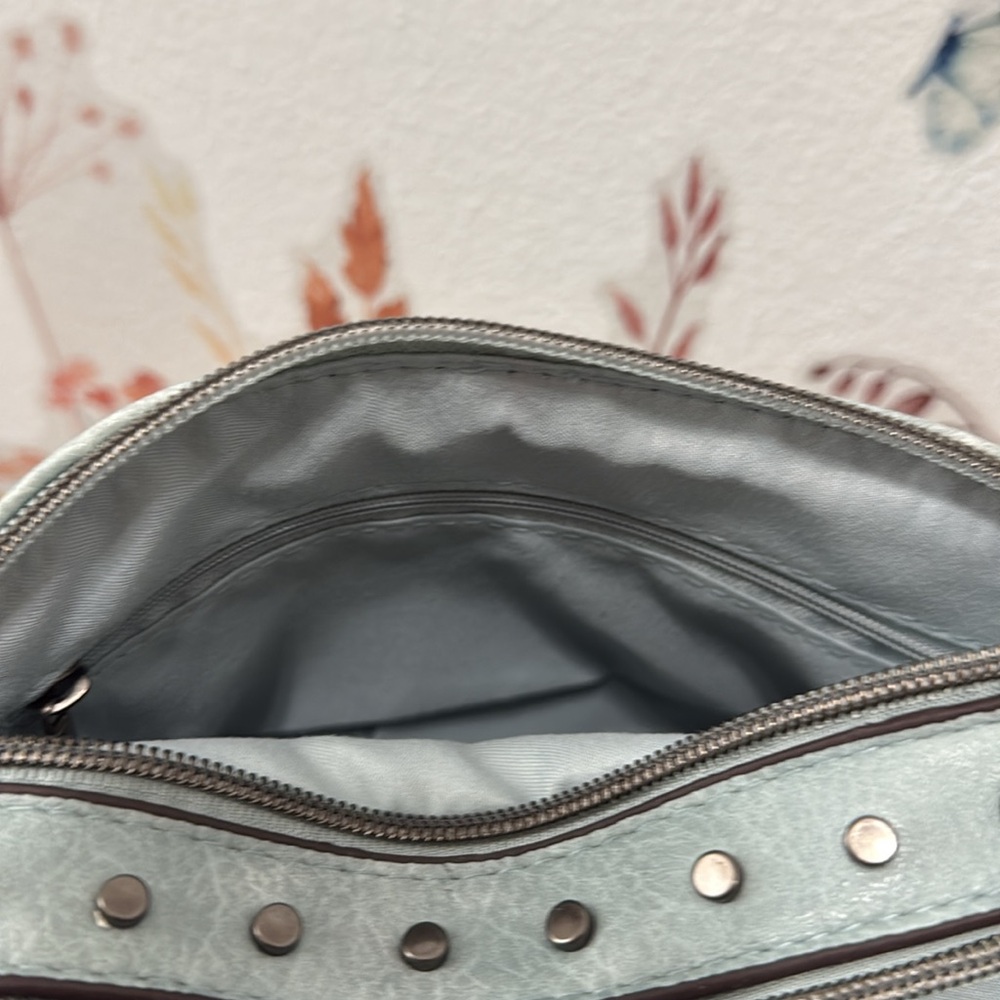 T-Shirt & Jeans Light Blue Studded Crossbody Handbag - Slate Blue - Picture 7 of 10